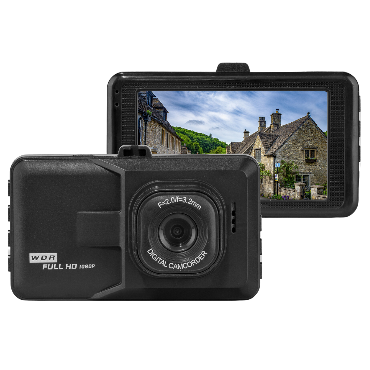 Dual Perspective: Dash Cam Recording Device Displaying Clear Front View and Highlighting the Camera's Precision